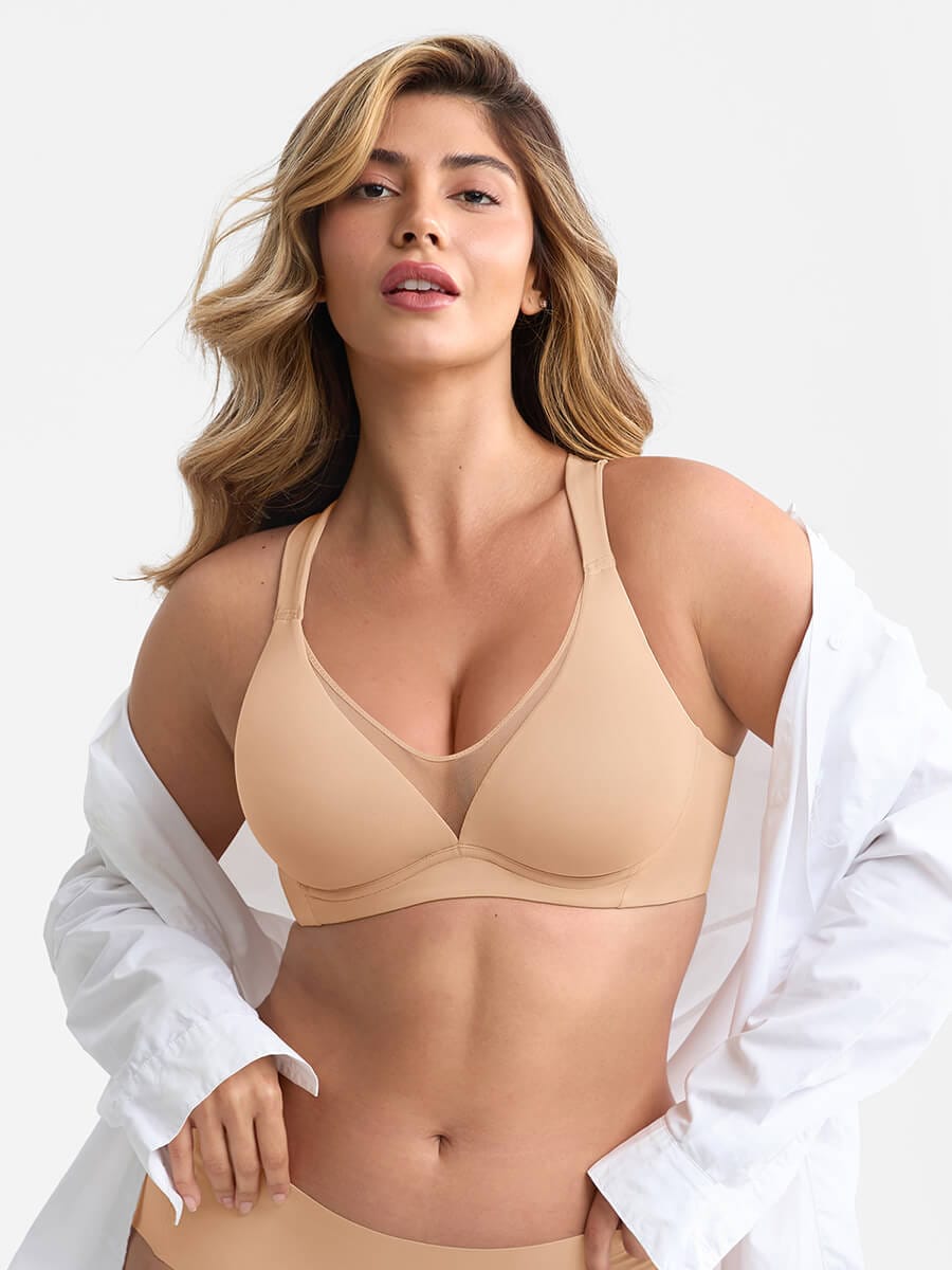 Elegant Mesh Plunge Minimizing Bra with Full Coverage Support