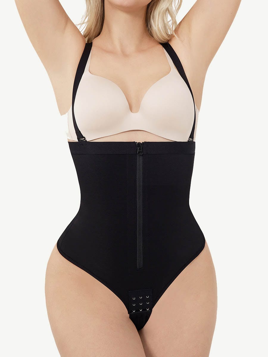 High-Waist Plus Size Thong Bodysuit Shapewear with Adjustable Straps