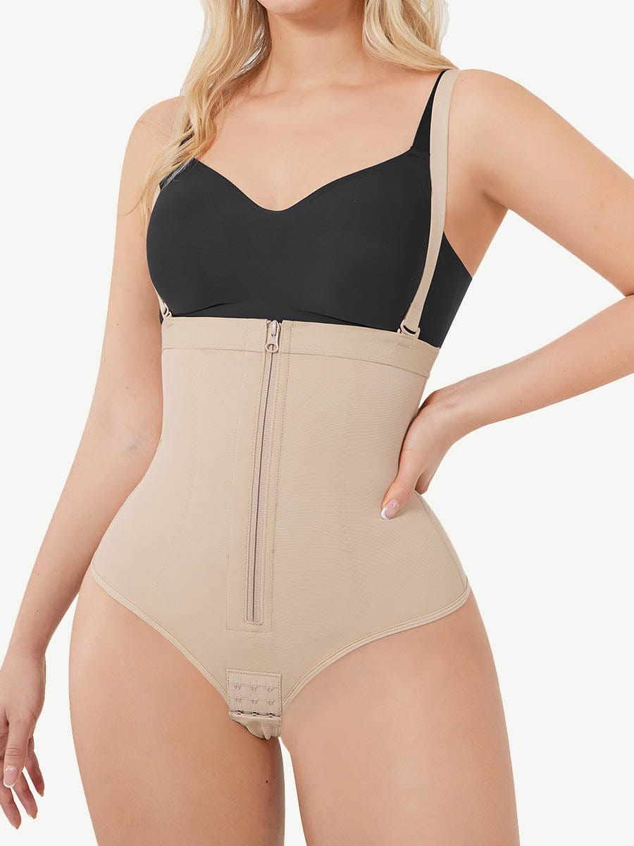 High-Waist Plus Size Thong Bodysuit Shapewear with Adjustable Straps