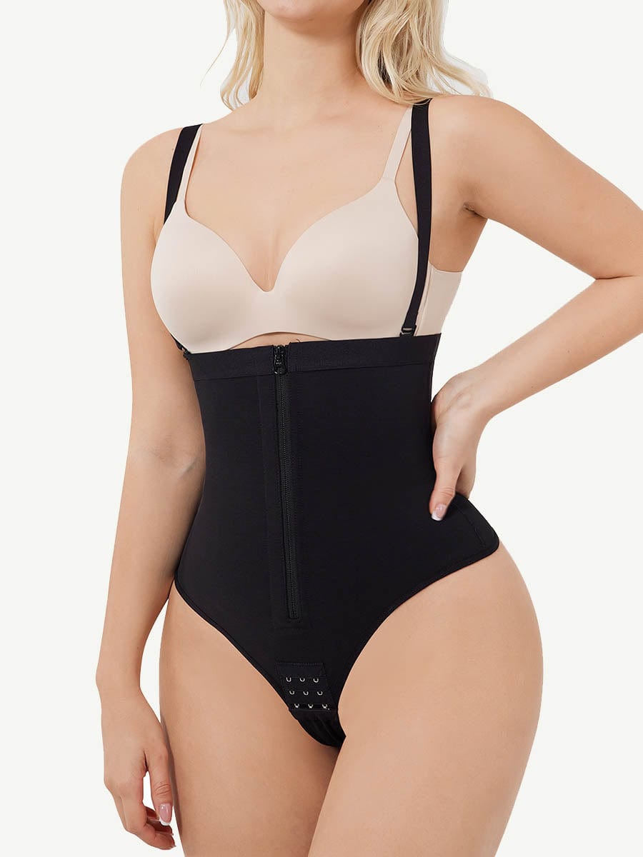High-Waist Plus Size Thong Bodysuit Shapewear with Adjustable Straps