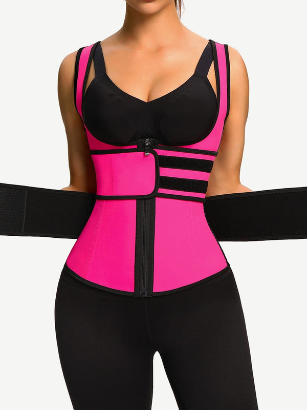 High-Compression Latex Vest Waist Trainer with Double Belts & Zipper