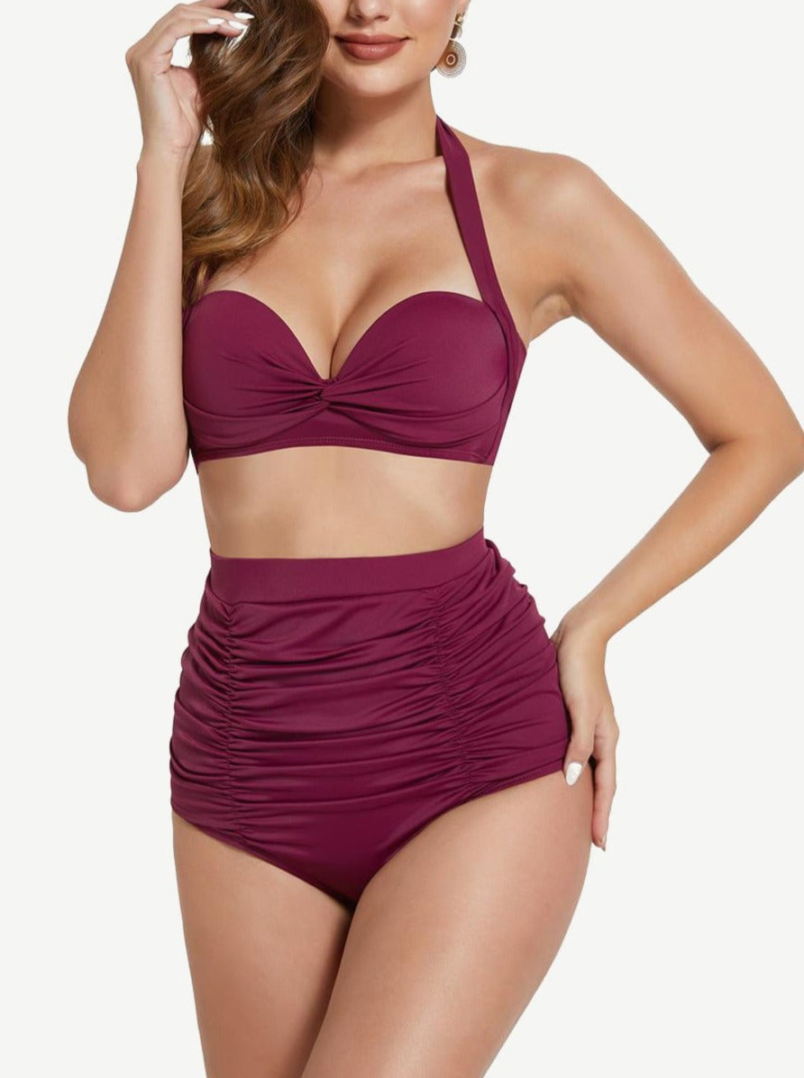 High-Waisted Abdominal Pleating Swimwear Bottoms