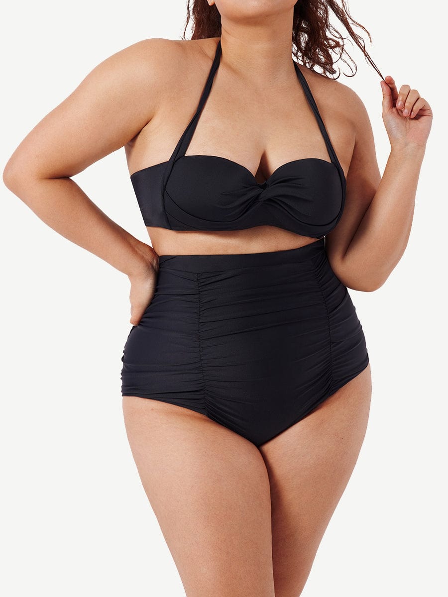High-Waisted Abdominal Pleating Swimwear Bottoms