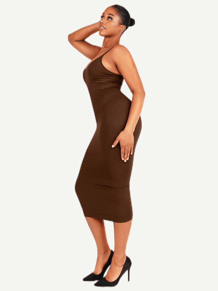 Eco-friendly Spaghetti Strap V-neck Seamless Shaper Dress
