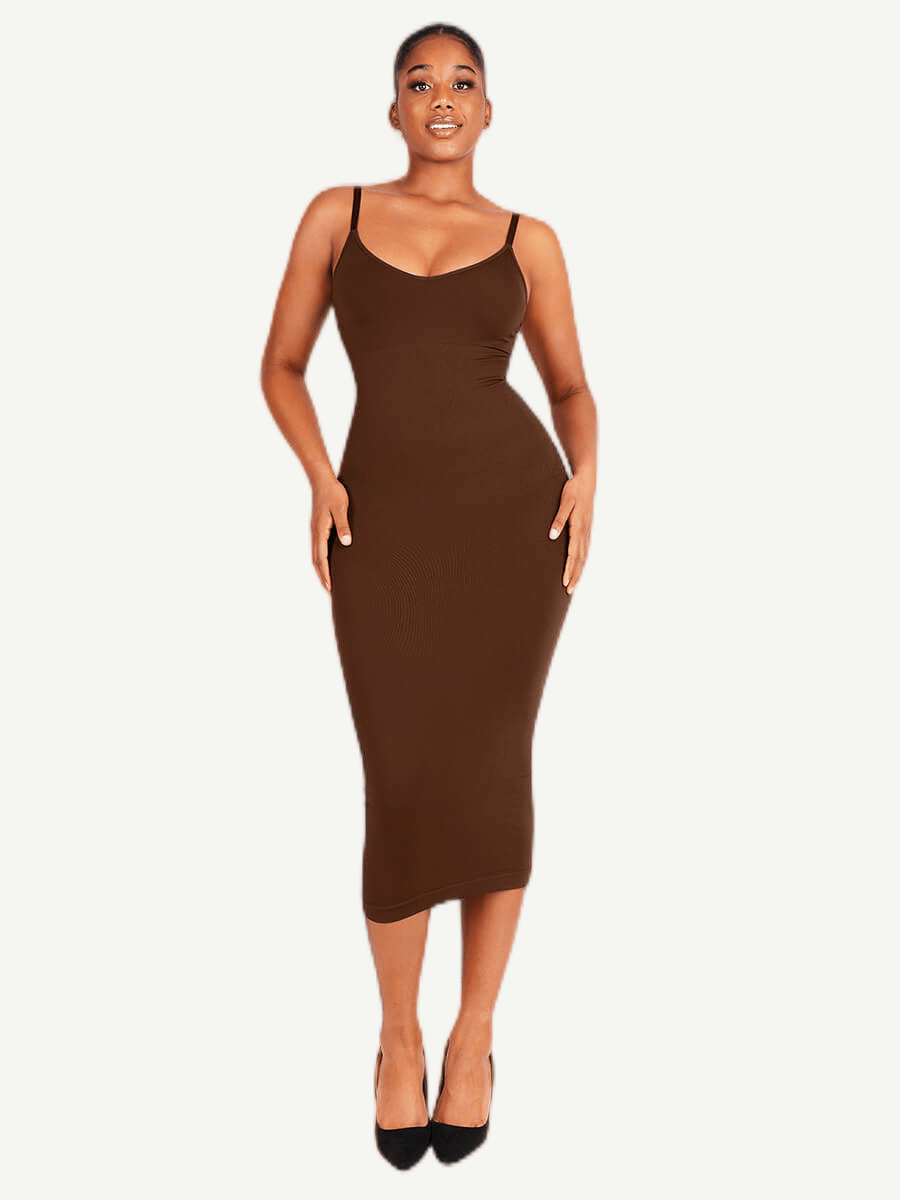 Eco-friendly Spaghetti Strap V-neck Seamless Shaper Dress