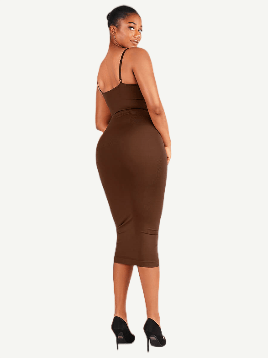 Eco-friendly Spaghetti Strap V-neck Seamless Shaper Dress