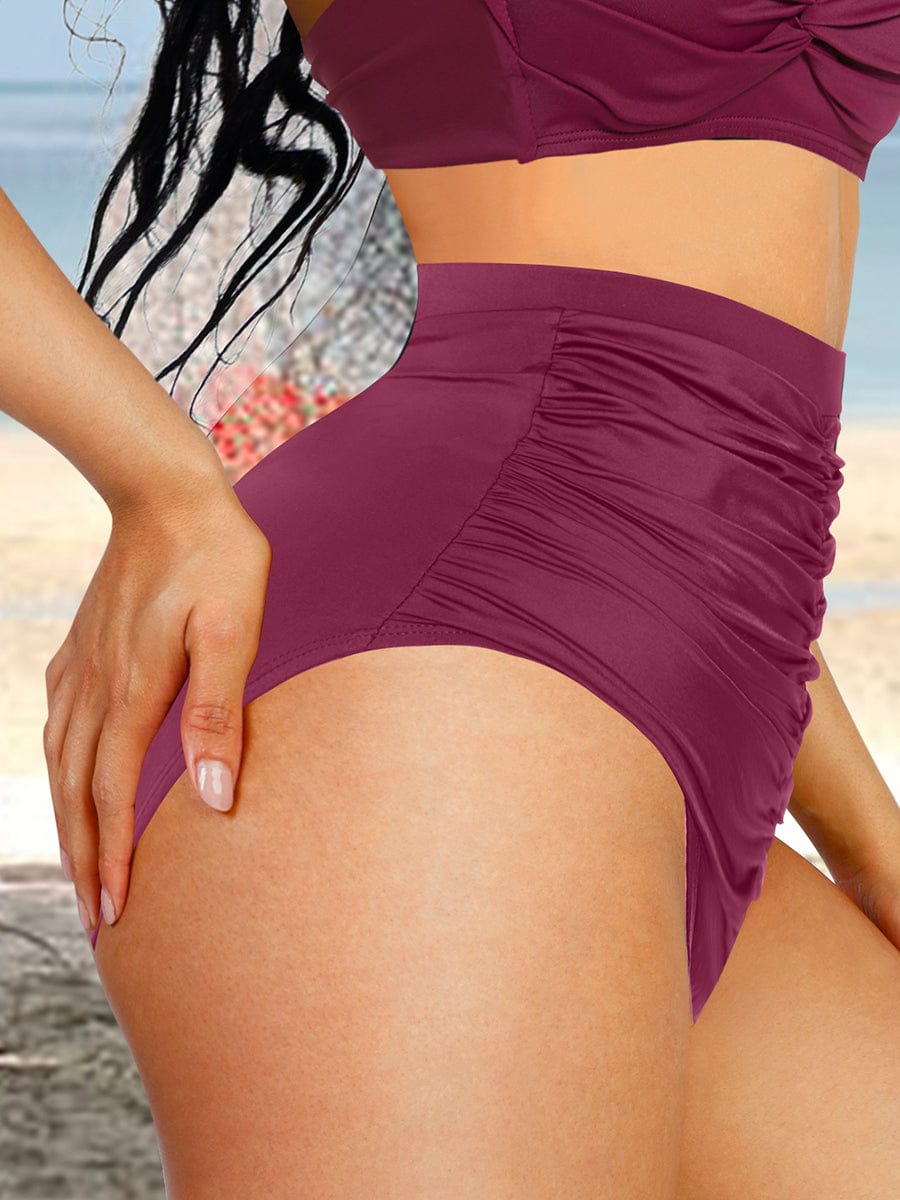 High-Waisted Abdominal Pleating Swimwear Bottoms