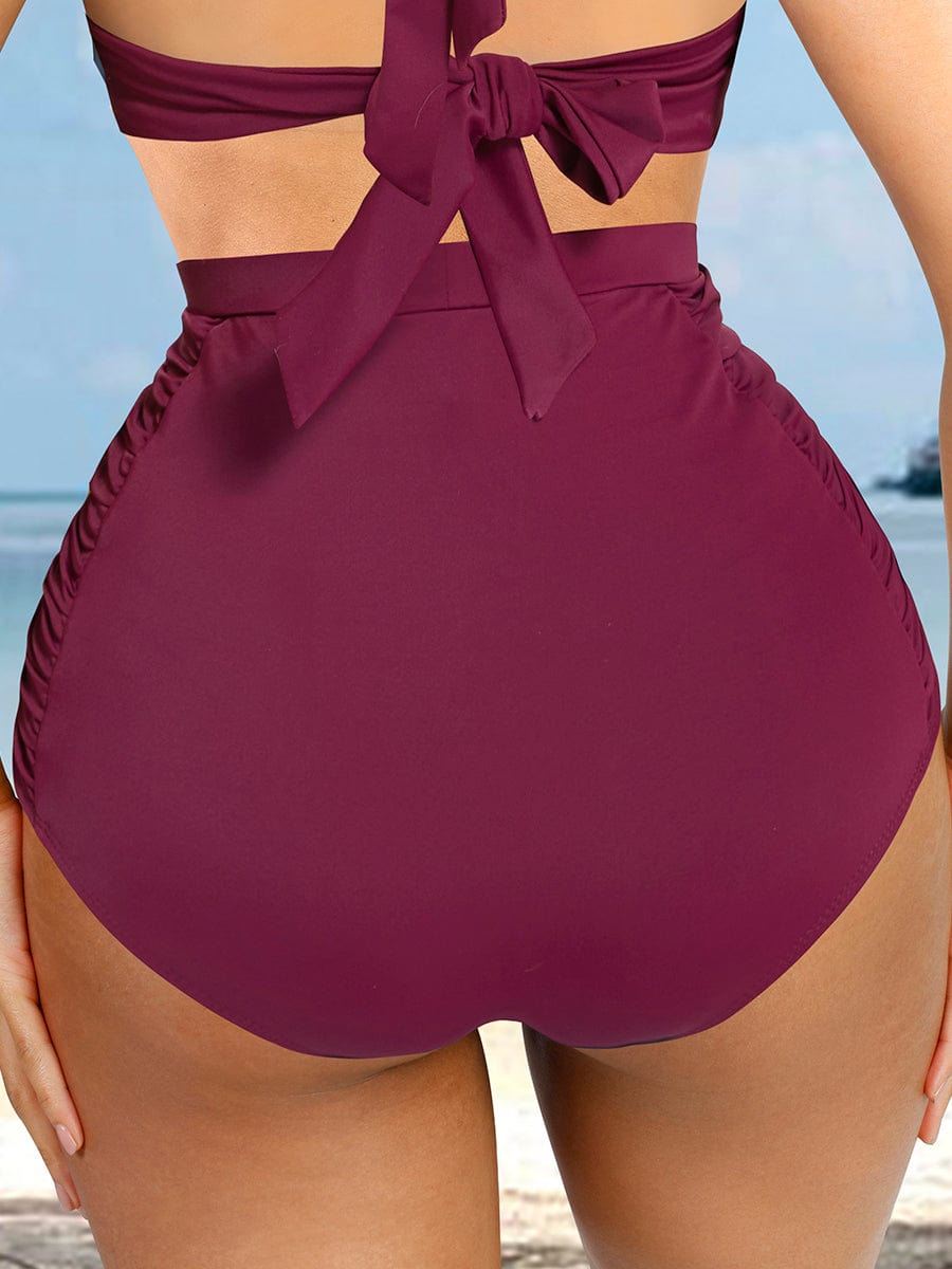 High-Waisted Abdominal Pleating Swimwear Bottoms