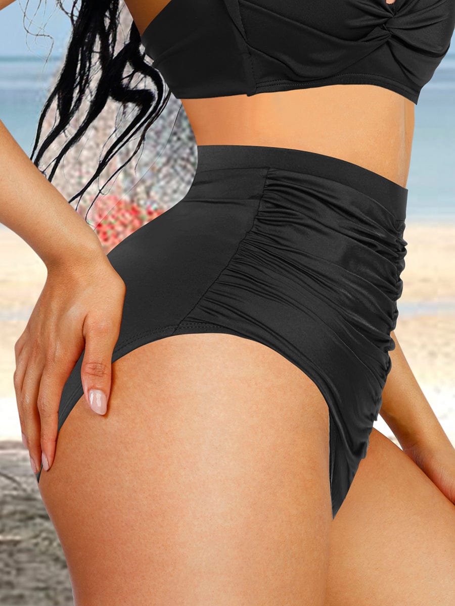 High-Waisted Abdominal Pleating Swimwear Bottoms