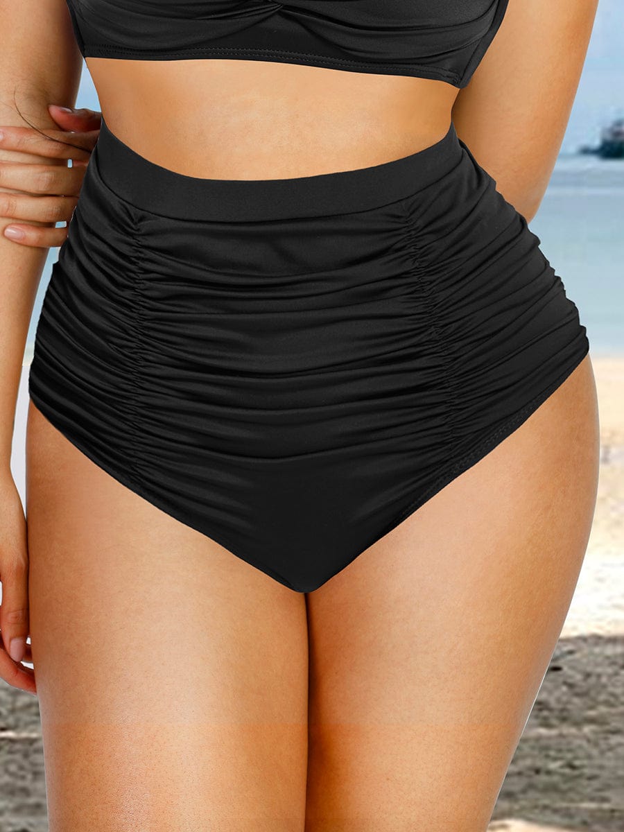 High-Waisted Abdominal Pleating Swimwear Bottoms