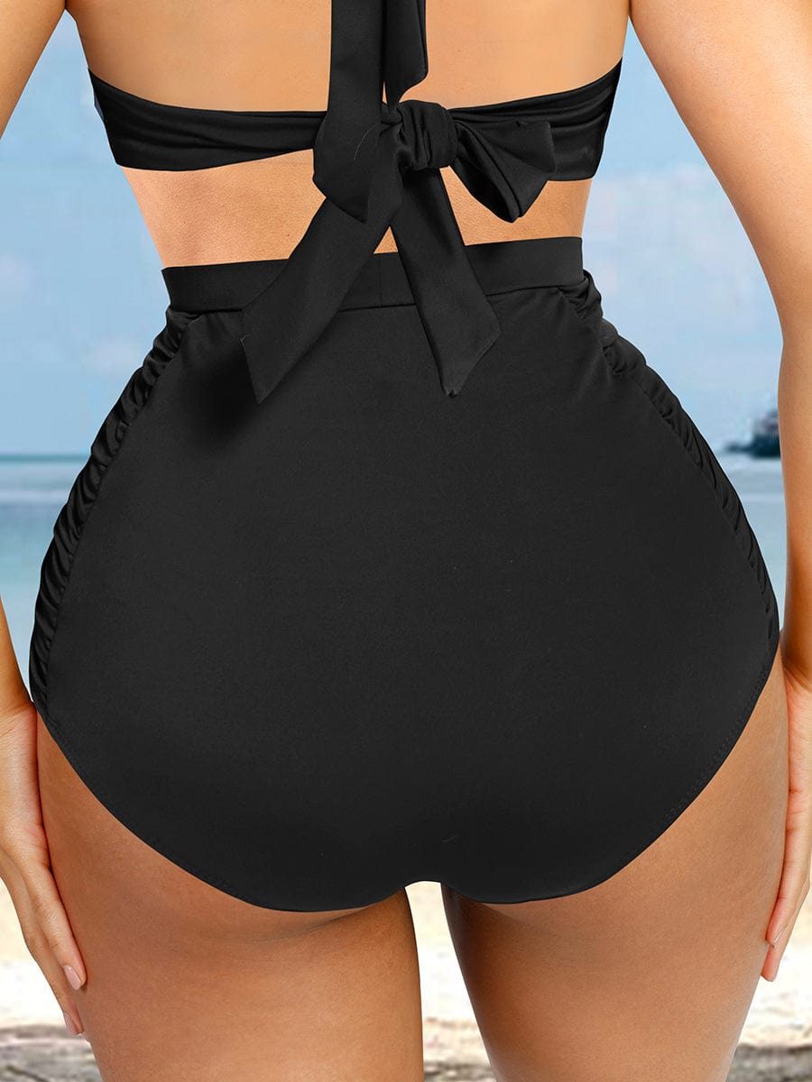 High-Waisted Abdominal Pleating Swimwear Bottoms
