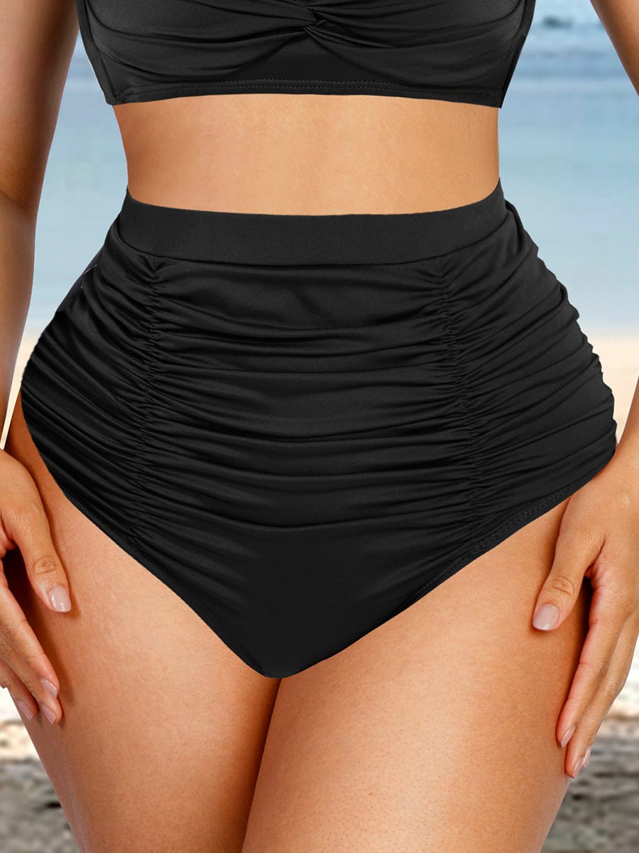 High-Waisted Abdominal Pleating Swimwear Bottoms