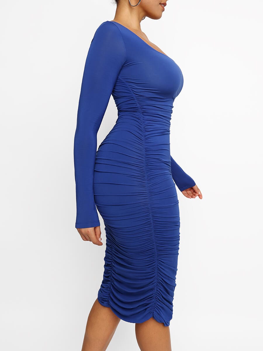 Elegant Square-Neck Shaping Dress with Built-in Shapewear
