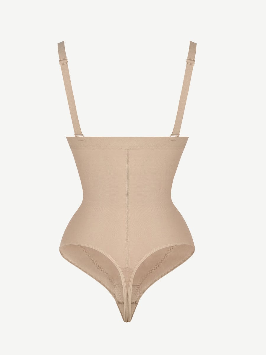 High-Waist Plus Size Thong Bodysuit Shapewear with Adjustable Straps