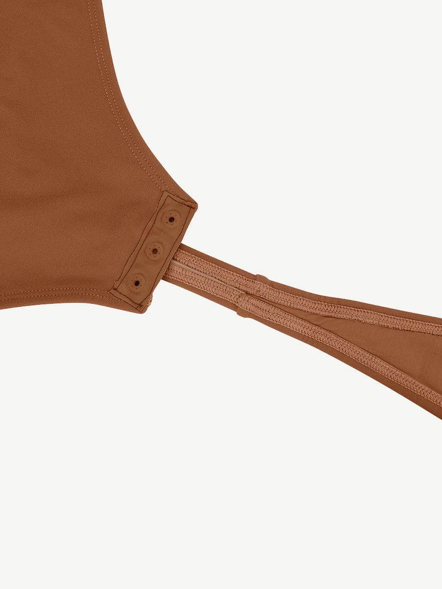 V-Neck Long Sleeve Thong Bodysuit with Waist Control
