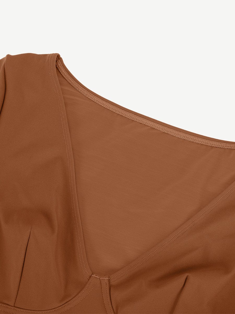 V-Neck Long Sleeve Thong Bodysuit with Waist Control