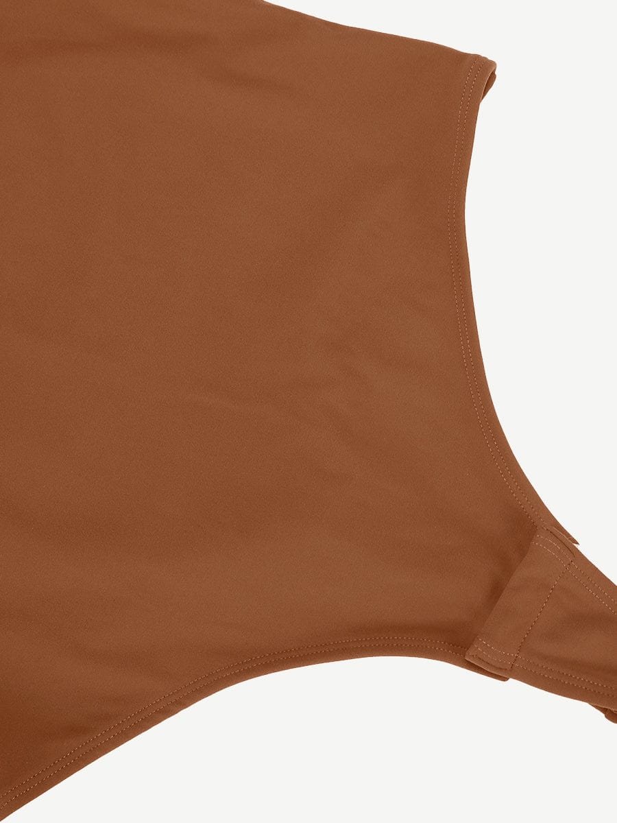 V-Neck Long Sleeve Thong Bodysuit with Waist Control