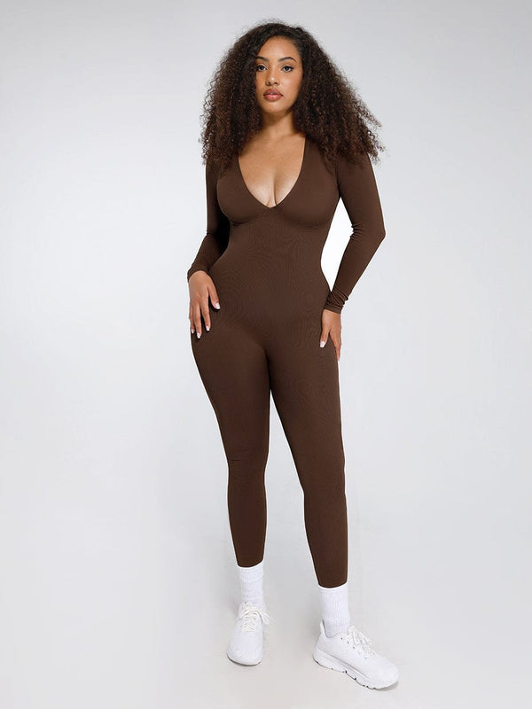 Seamless Deep V Tummy Control Catsuit - Instant Waist Sculpting