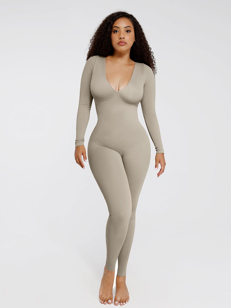 Seamless Deep V Tummy Control Catsuit - Instant Waist Sculpting