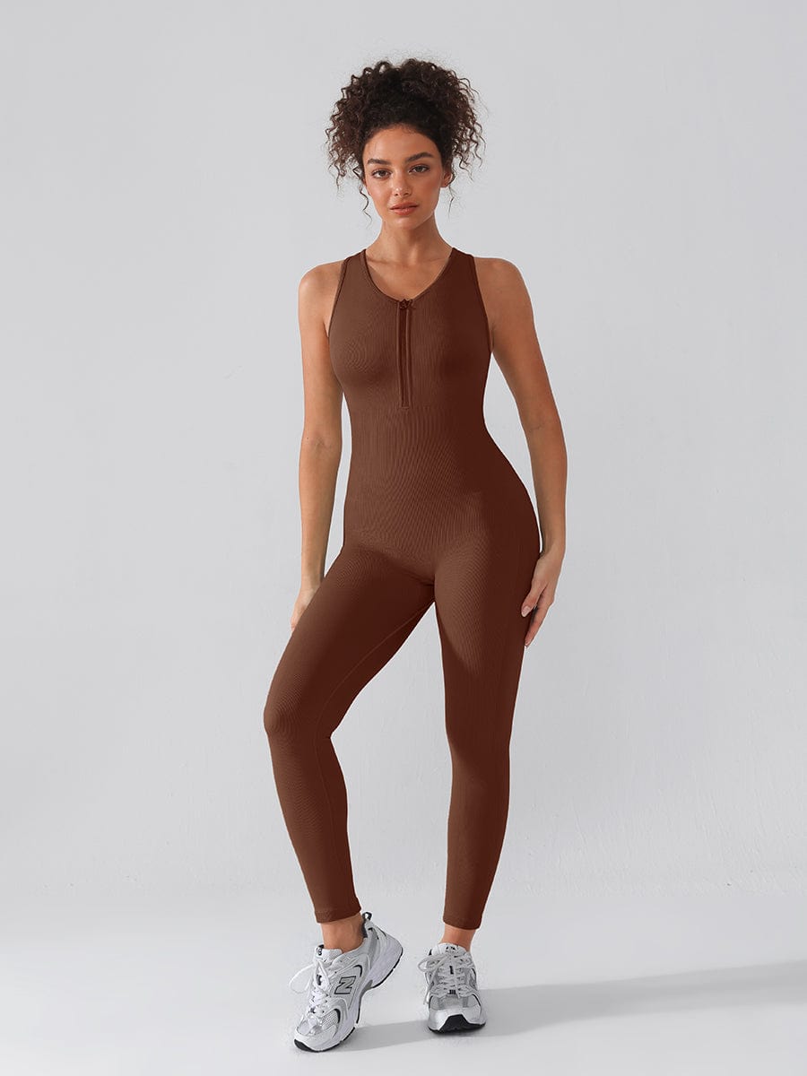 Sleek Seamless Zip Racerback Sport Shaping Jumpsuit