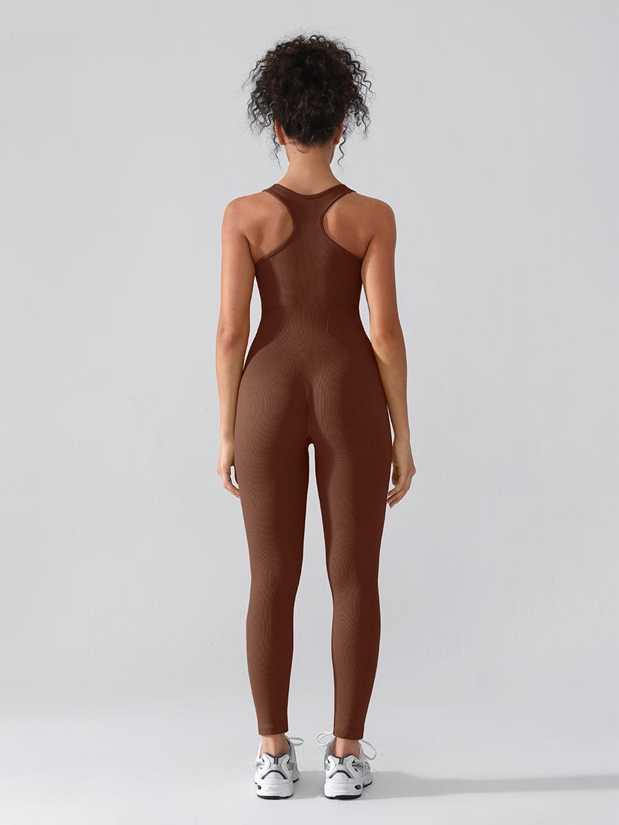 Sleek Seamless Zip Racerback Sport Shaping Jumpsuit