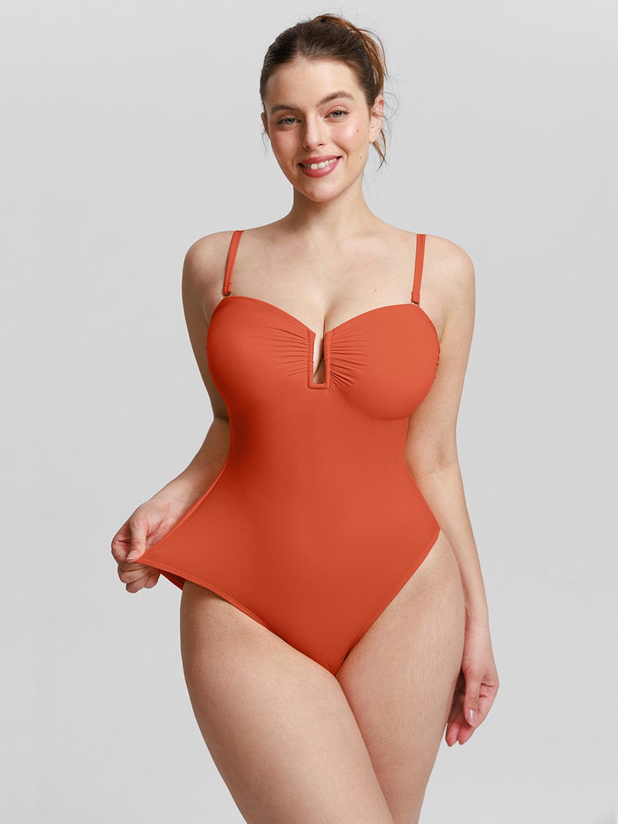 Chic Strapless U-Wire Mesh Tummy Control One Piece Swimsuit