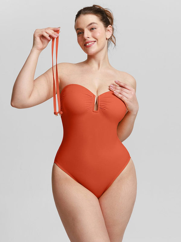 Chic Strapless U-Wire Mesh Tummy Control One Piece Swimsuit
