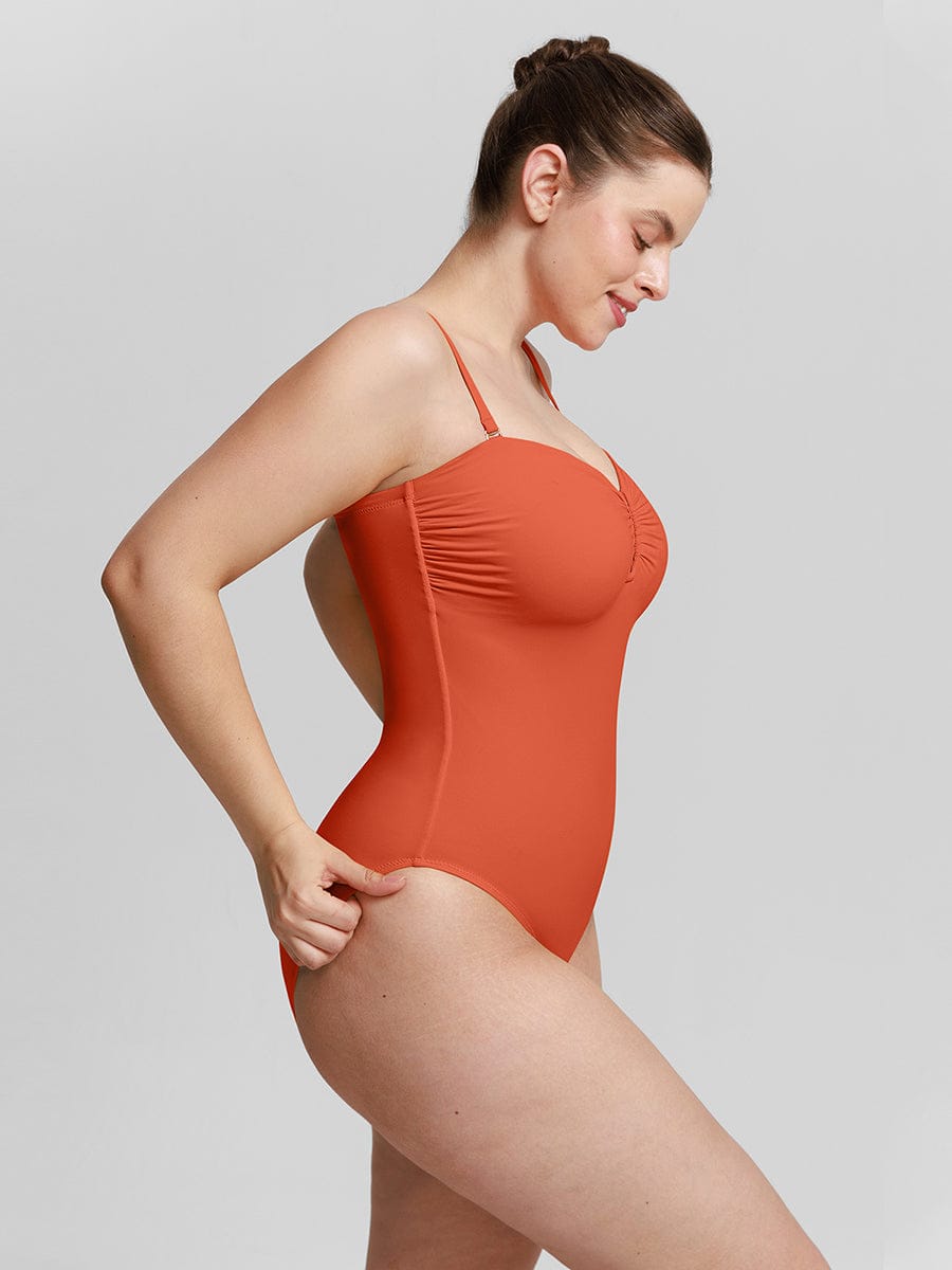 Chic Strapless U-Wire Mesh Tummy Control One Piece Swimsuit