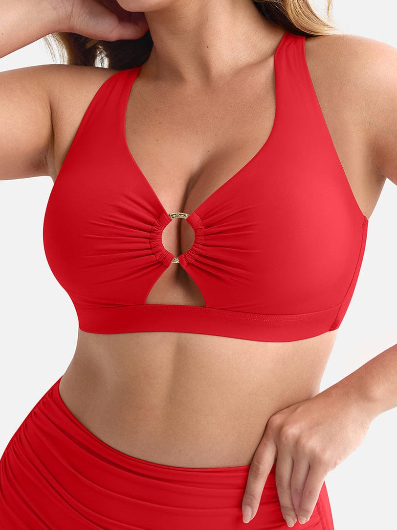 Deep V Tummy Control Swimsuit with Stylish Metal Ring