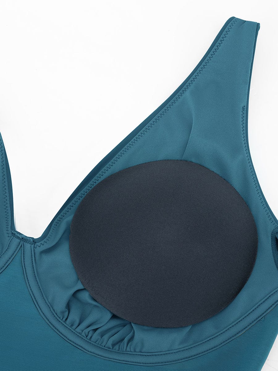 Sculpting Deep V Ruched One-Piece Swimsuit with Removable Pads