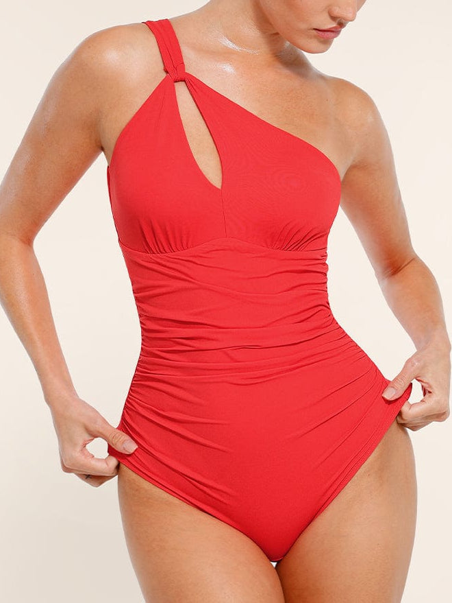 Chic One Shoulder Ruched Supportive Swimsuit
