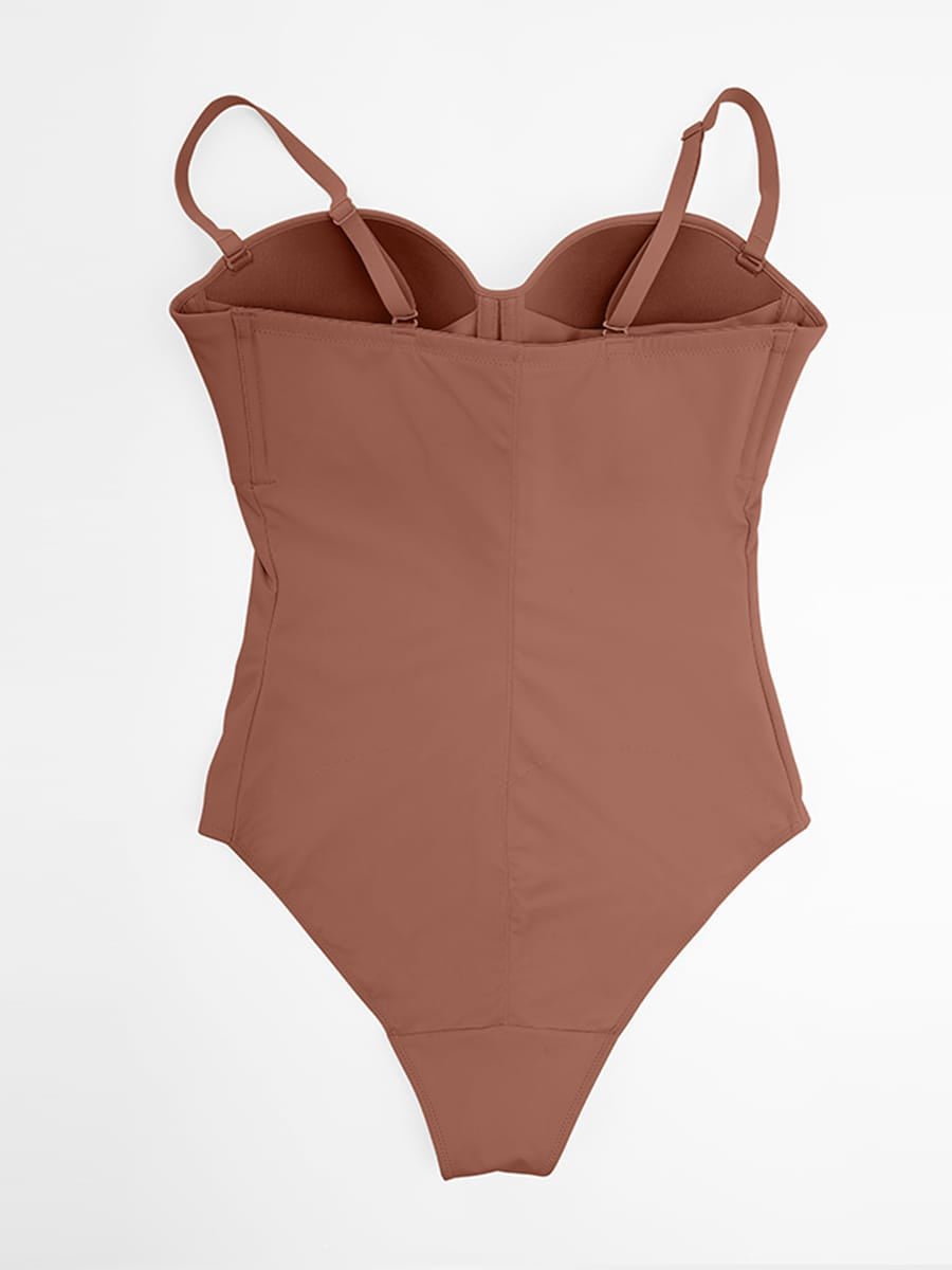Seamless Underwire Half Cup Shapewear Bodysuit with Customizable Padding