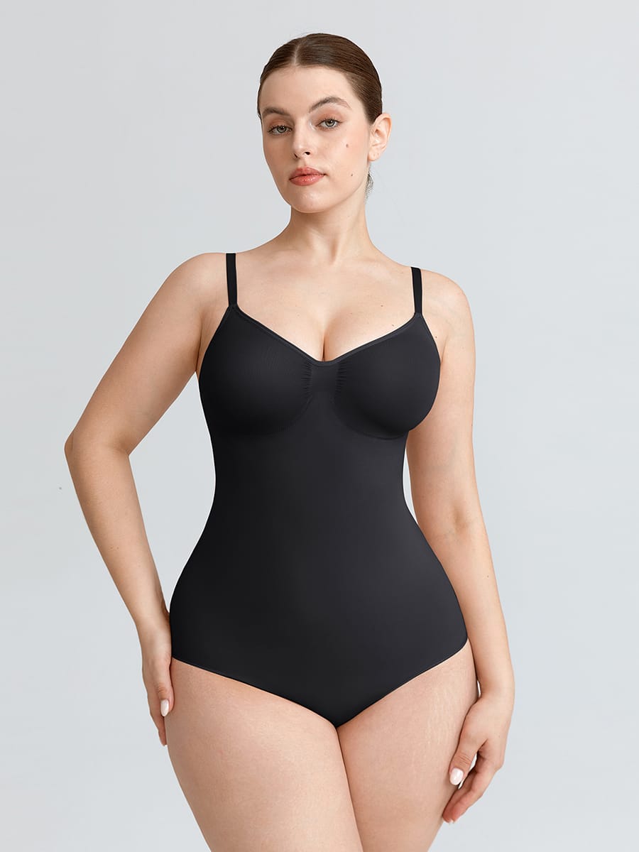 Seamless V-Neck Tummy Control Bodysuit with Ruched Bust