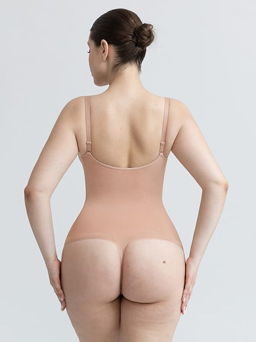 Seamless V-Neck Tummy Control Bodysuit with Ruched Bust