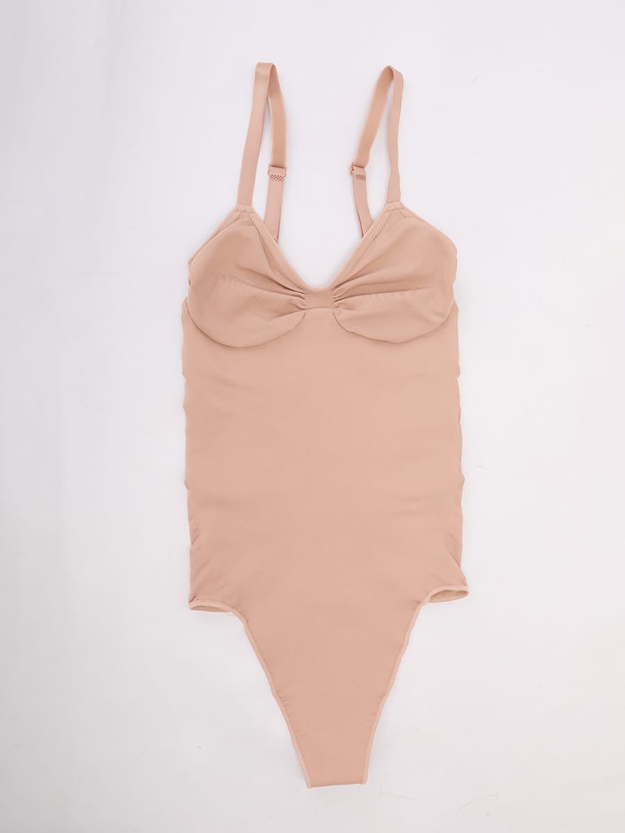 Seamless V-Neck Tummy Control Bodysuit with Ruched Bust