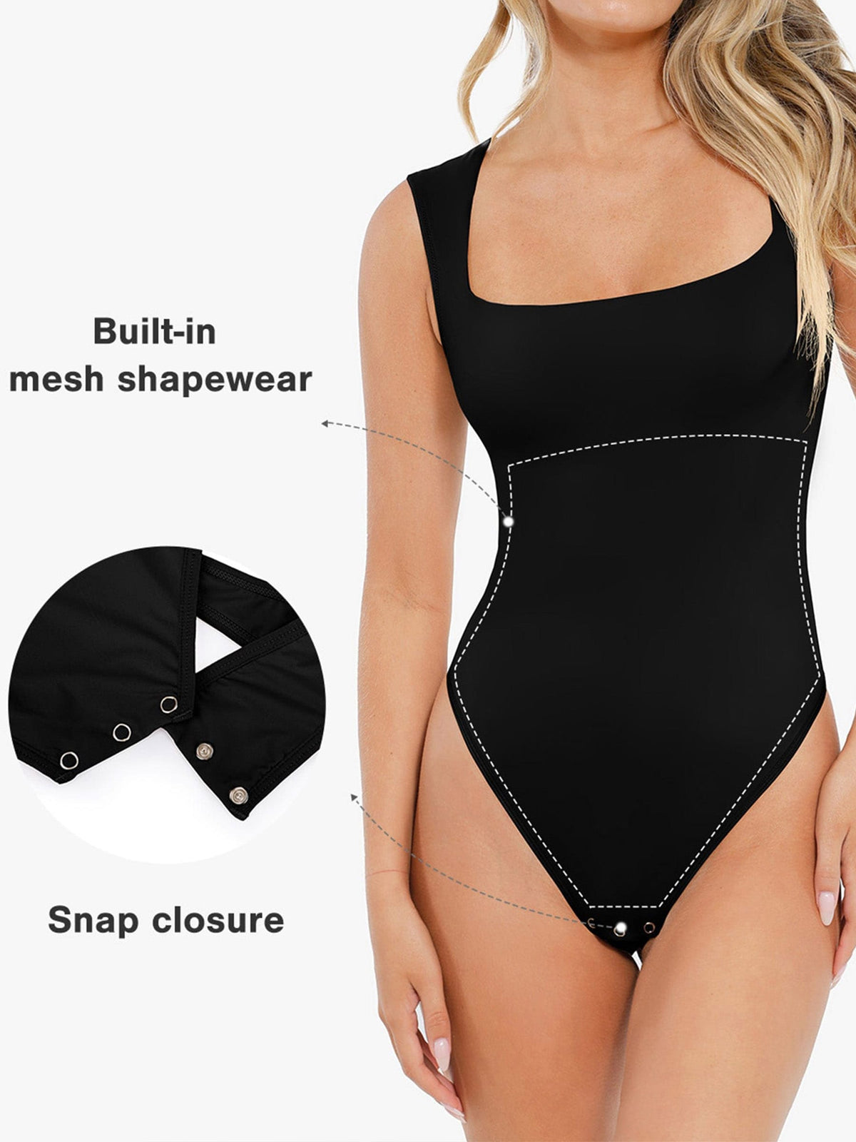 Sleek Square Neck Waist-Shaping Bodysuit