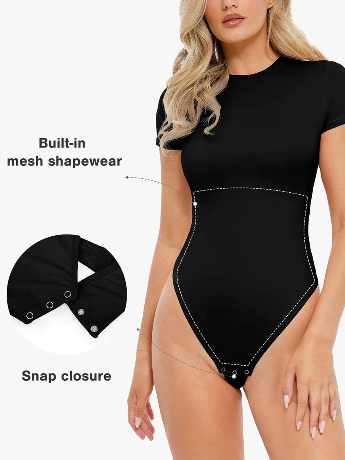 Curve-Enhancing Short Sleeve Bodysuit with Tummy Control