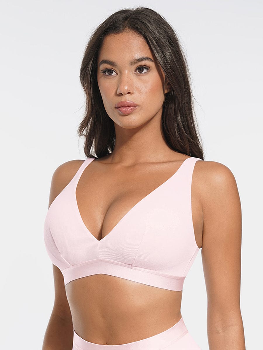 Deep V Neck Ribbed Modal Bralette with Removable Pads for Everyday Comfort