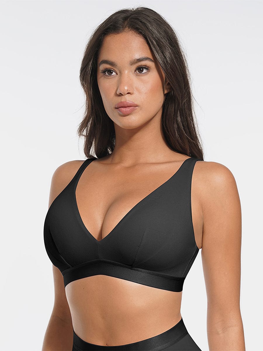Deep V Neck Ribbed Modal Bralette with Removable Pads for Everyday Comfort