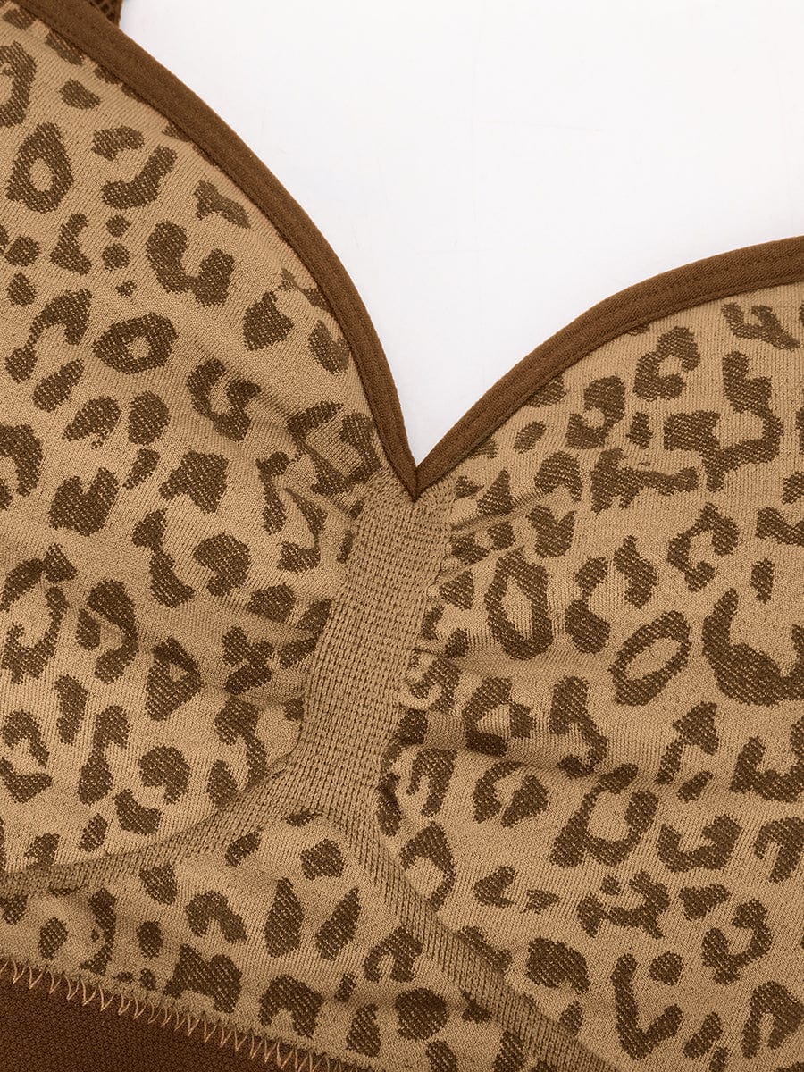 Seamless Leopard Print Support Bra with Adjustable Straps