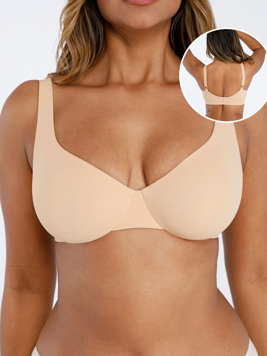 Unpadded Underwired Deep V-Neck Side Support Bra for Ultimate Comfort