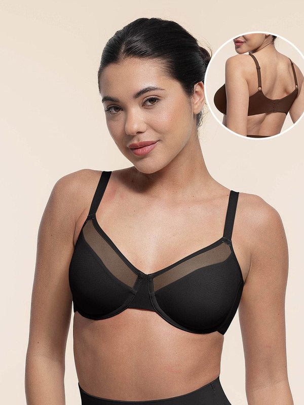 Sexy Mesh Full-Coverage Unlined Bra with Underwire & Adjustable Straps