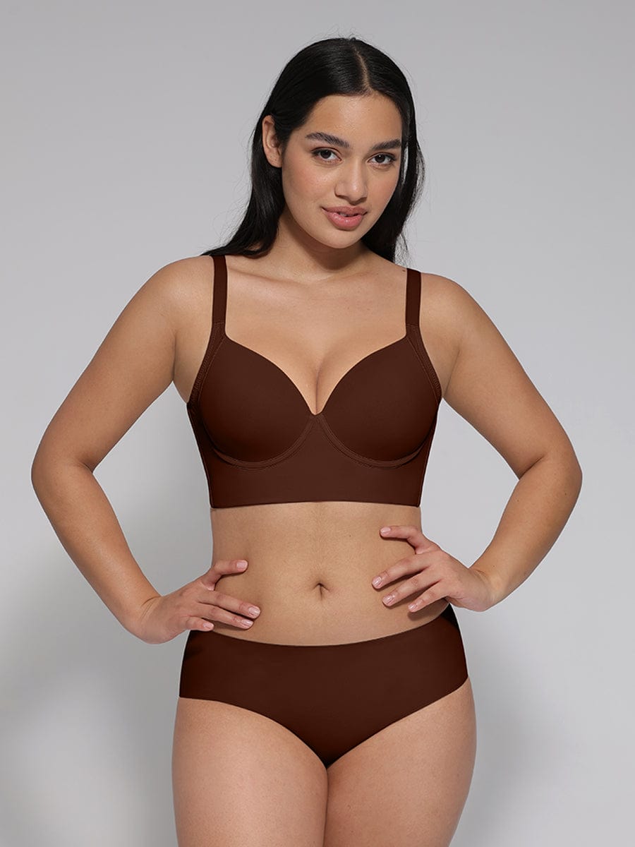 Brown Underwire Push-Up Full Coverage Back-Smoothing Bra