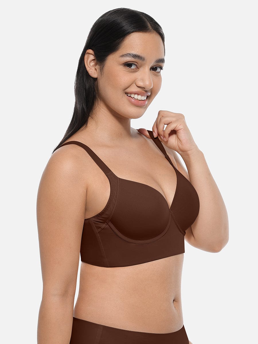 Brown Underwire Push-Up Full Coverage Back-Smoothing Bra