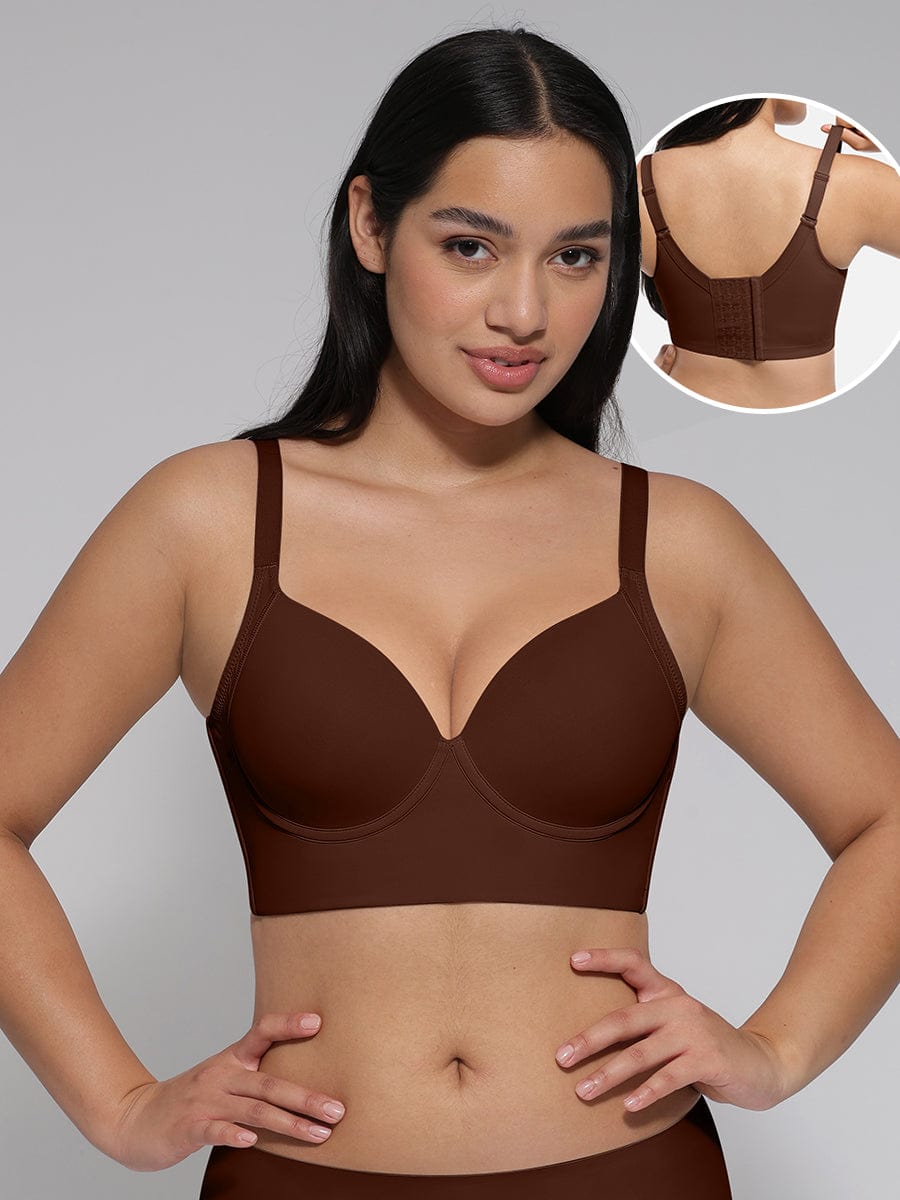 Brown Underwire Push-Up Full Coverage Back-Smoothing Bra