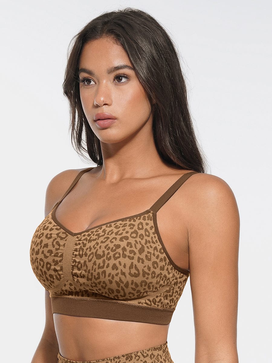 Seamless Leopard Print Support Bra with Adjustable Straps