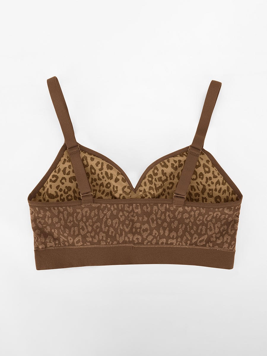 Seamless Leopard Print Support Bra with Adjustable Straps