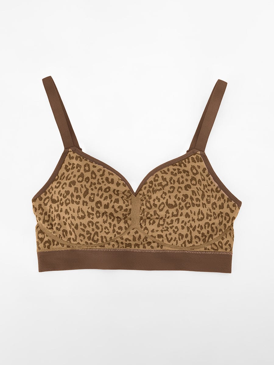 Seamless Leopard Print Support Bra with Adjustable Straps
