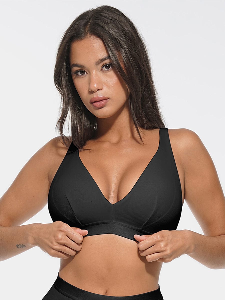 Deep V Neck Ribbed Modal Bralette with Removable Pads for Everyday Comfort