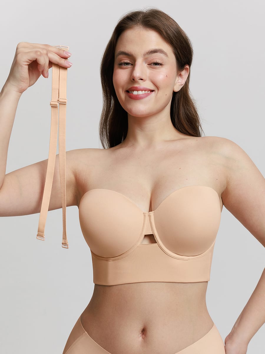 Strapless Half Cup Underwire Bra with Wide Back Support